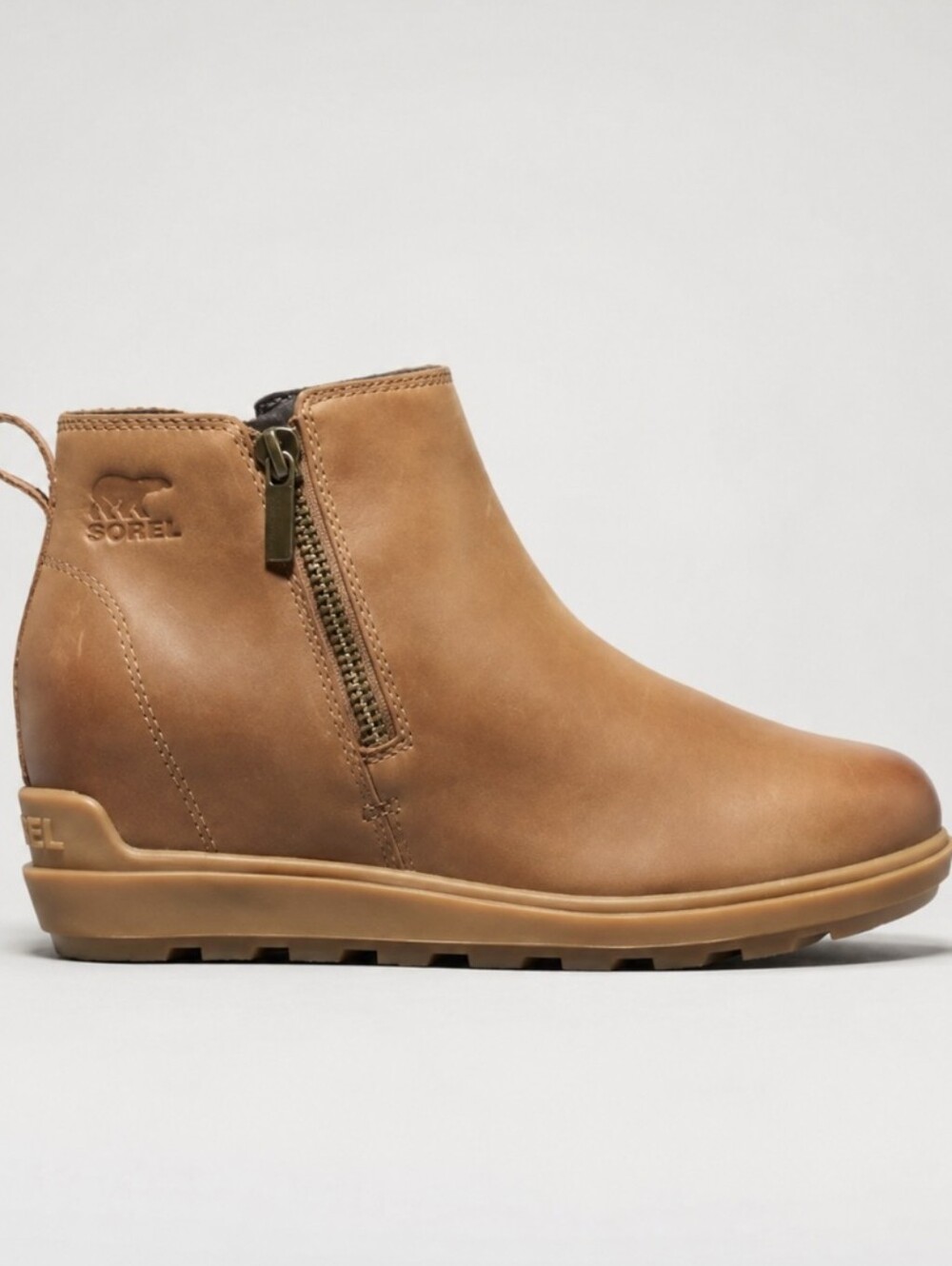 Sorel Evie II Ankle Boots Tan Leather Chelsea Boots Hidden Wedge Size 8.5